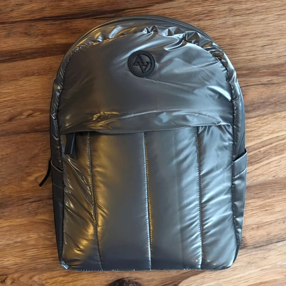 Adrianne Vittadini Lightweight Puffer Backpack Unisex Iridescent Pewter NWT
